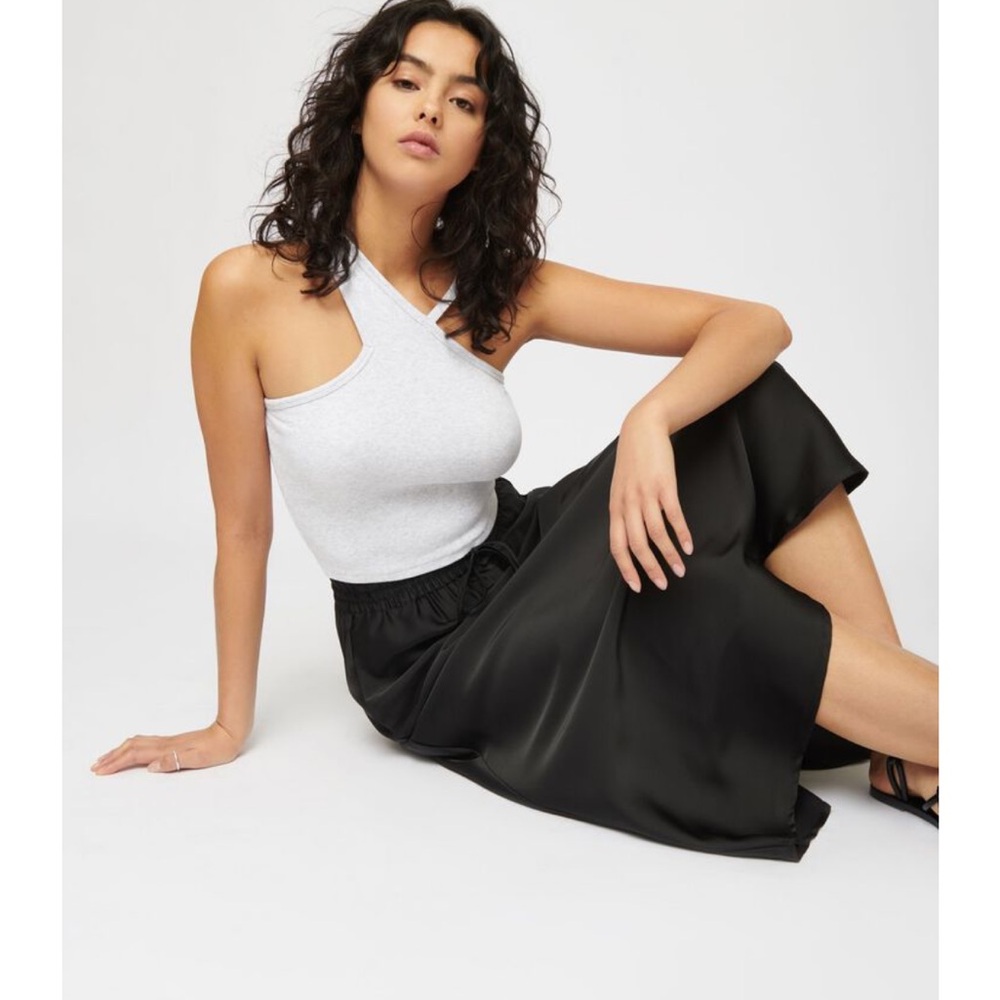 Dynamite Black Satin Midi Skirt pull on size xs